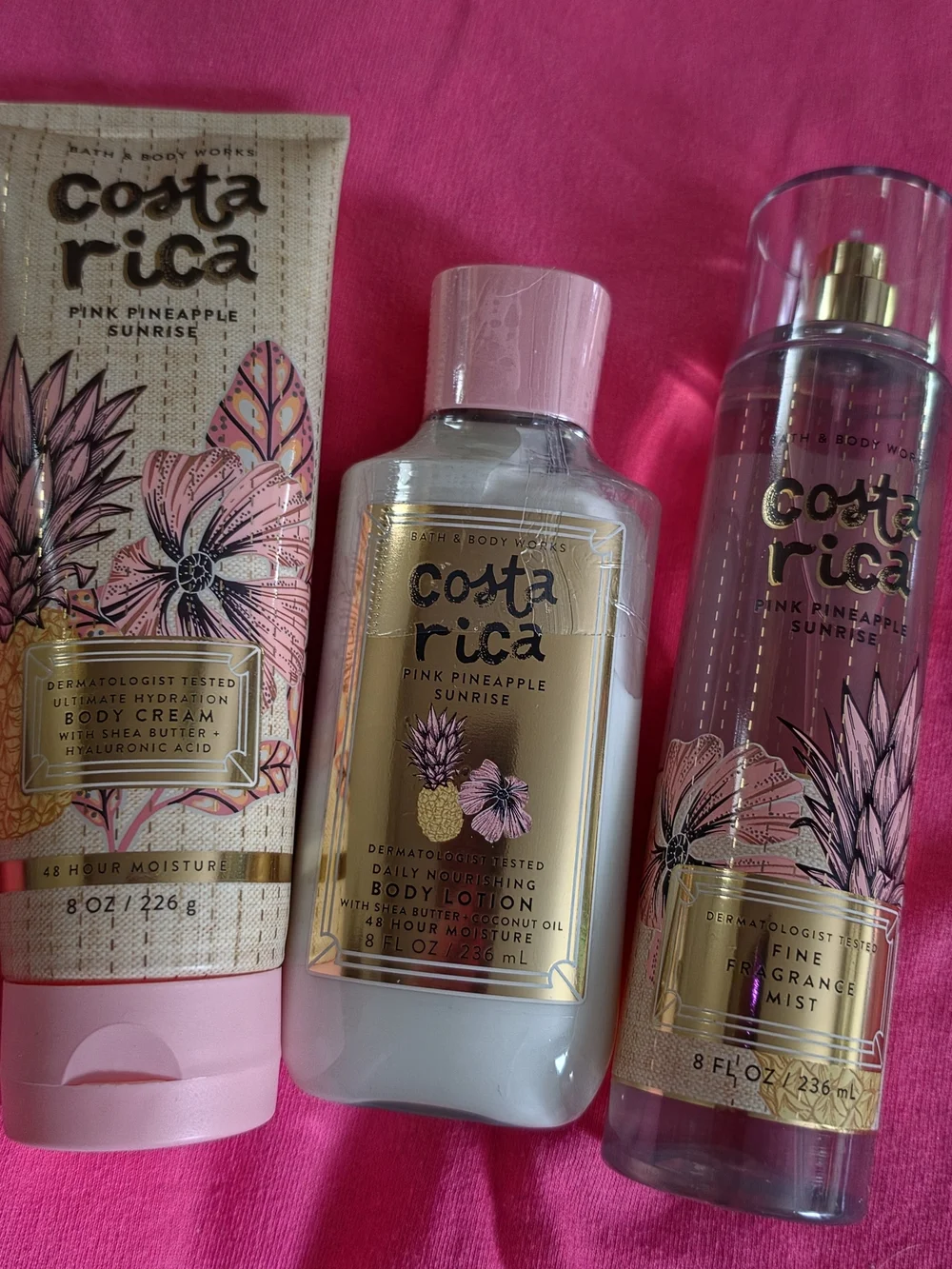 Bath & Body Works Costa Rica Pink Pineapple Sunrise Body Trio - Pink & Gold